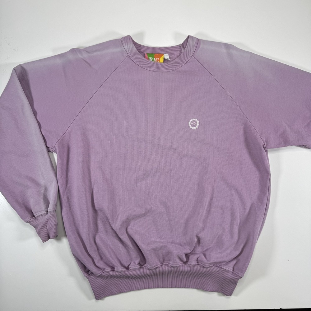 BIG BUD PRESS Crew‎ Sweatshirt in Faded Grape Embroidered Smiley Face Large